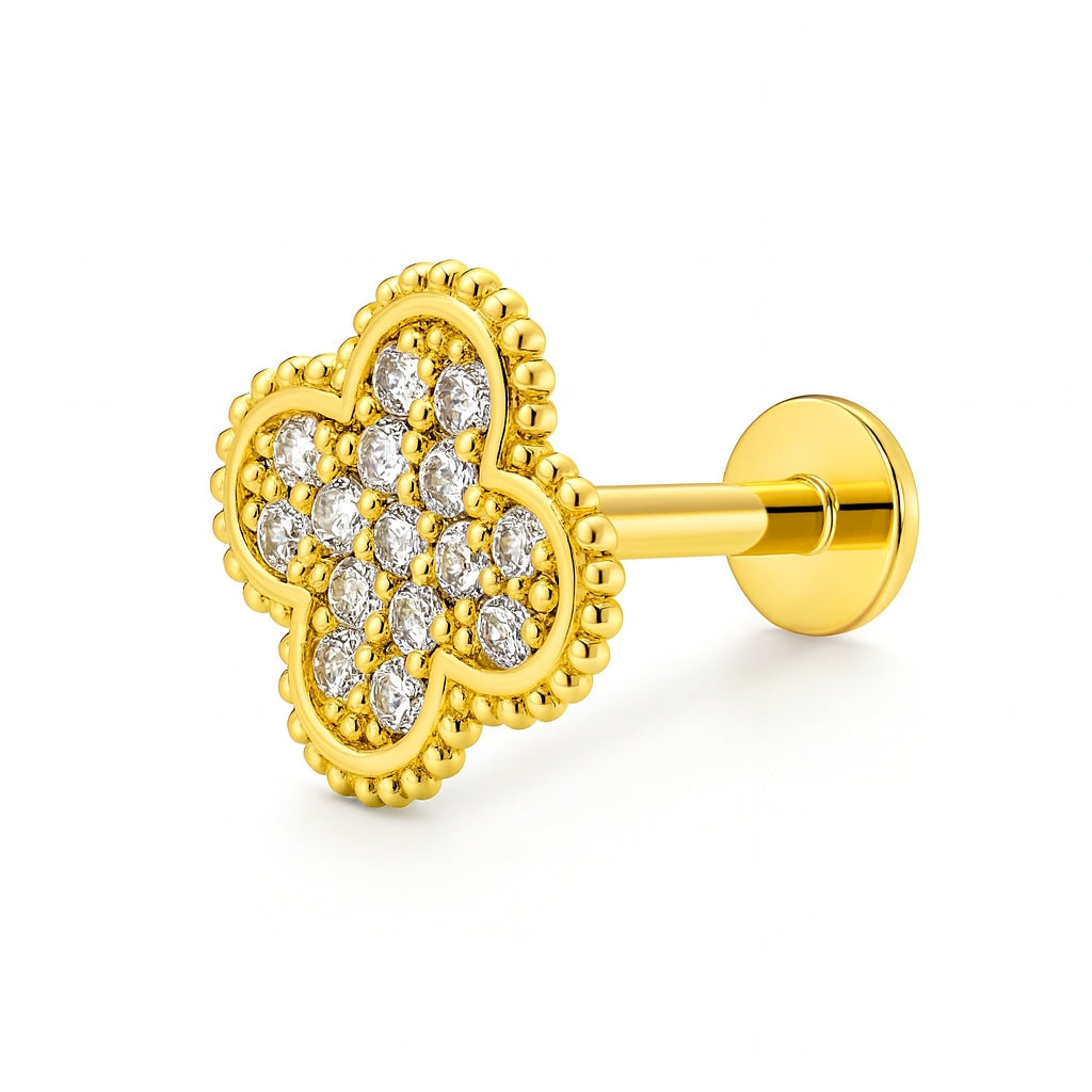 18K Yellow Gold Quatrefoil Diamond Stud – Internally Threaded (Sold Per Piece)