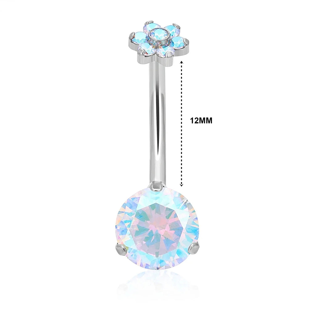 Titanium 14G (1.6MM) Internally Threaded Round Cut AB Belly Piercing 12MM