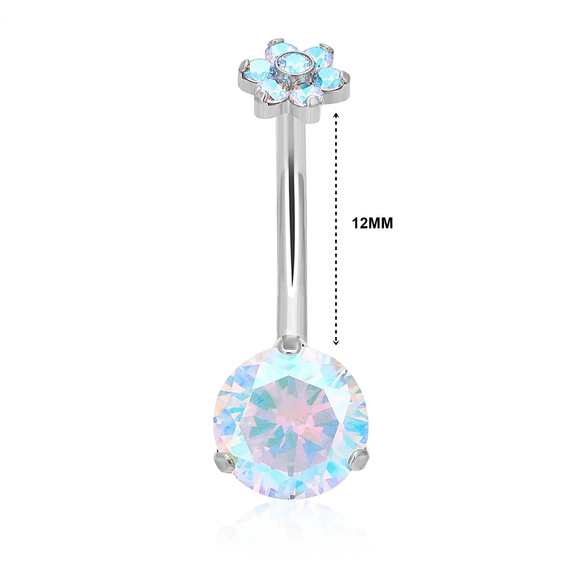 Titanium 14G (1.6MM) Internally Threaded Round Cut AB Belly Piercing 12MM