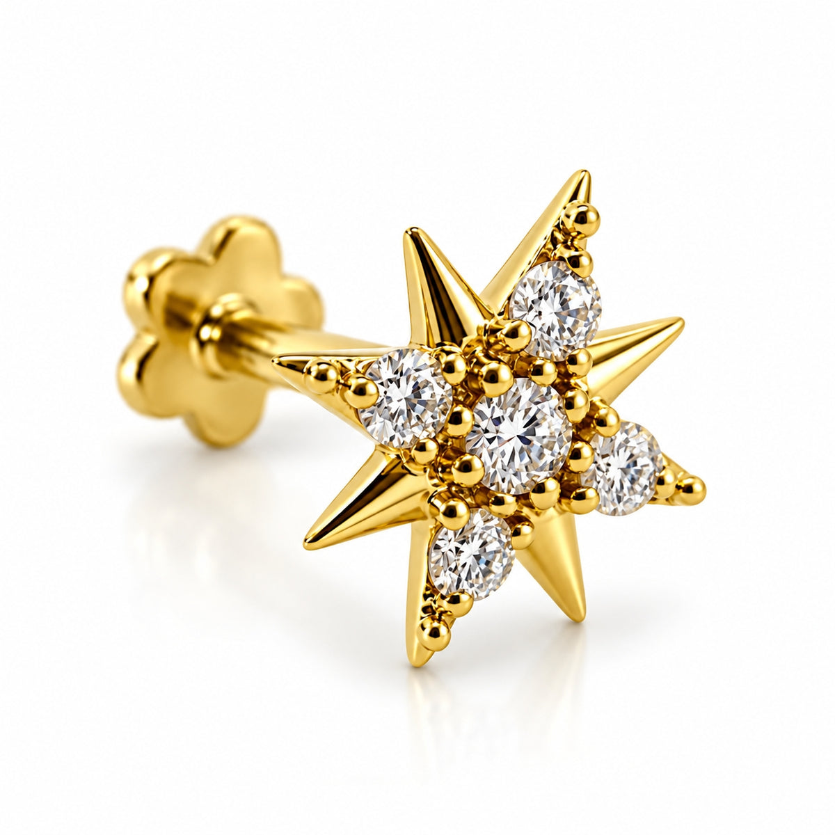 18K Gold Celestial Star Moissanite Piercing Stud