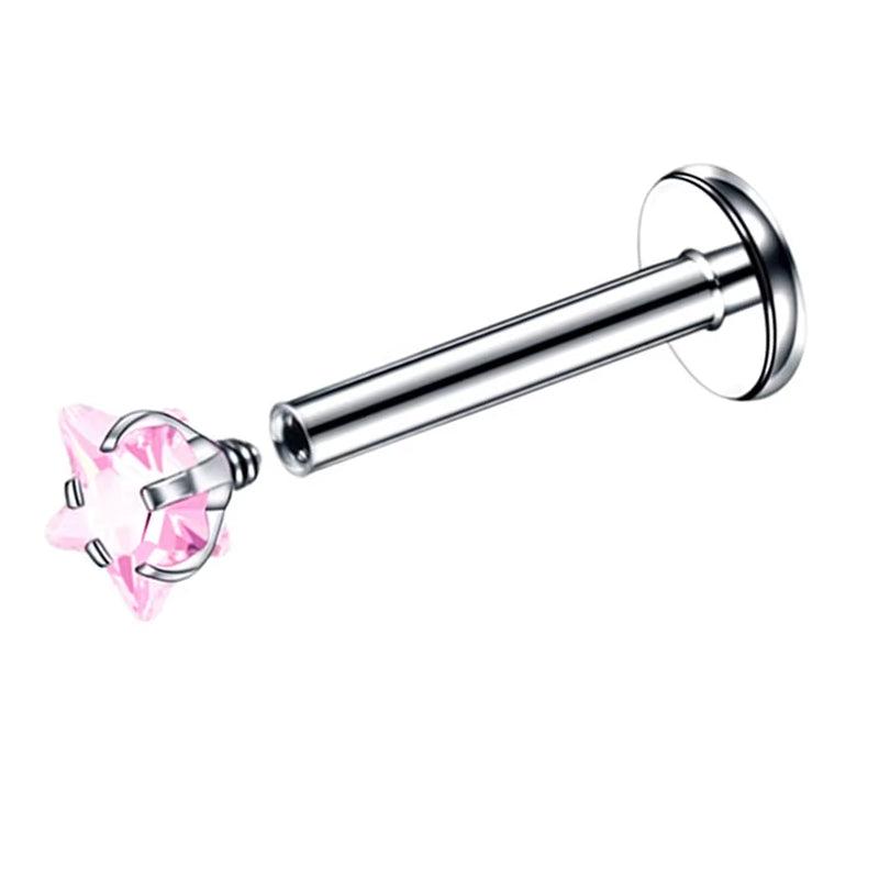 Natural Titanium 16G (1.2MM) Internally Threaded Crystal Star Labret Stud