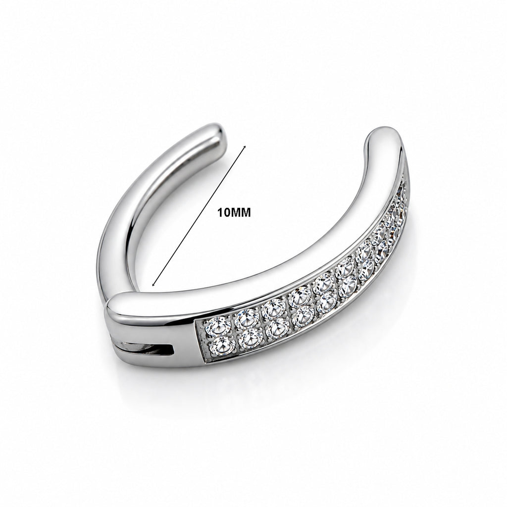 Titanium Click Lock Belly Piercing – Double Row Clear CZ Bar