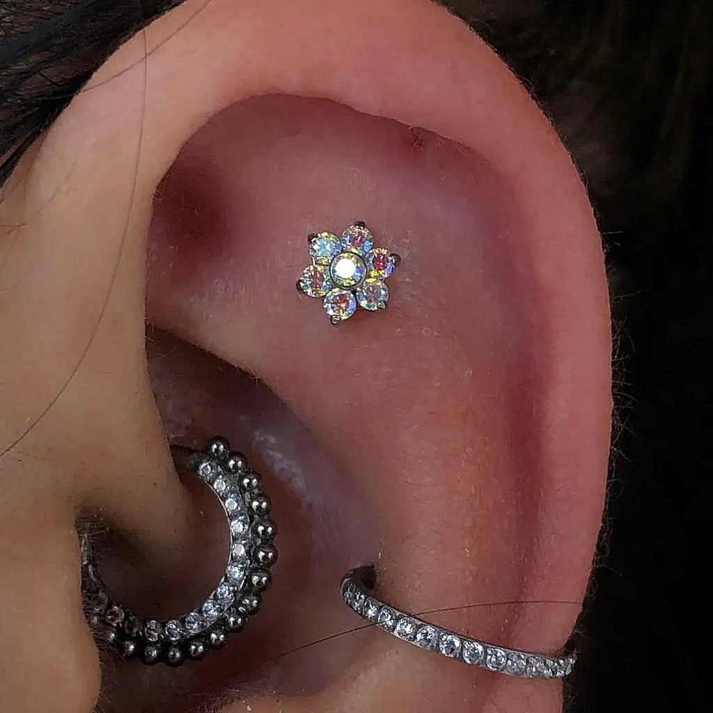 Lab_Flower_03 ASTM F136 Titanium 16G (1.2mm) Internally Threaded Flower Stud