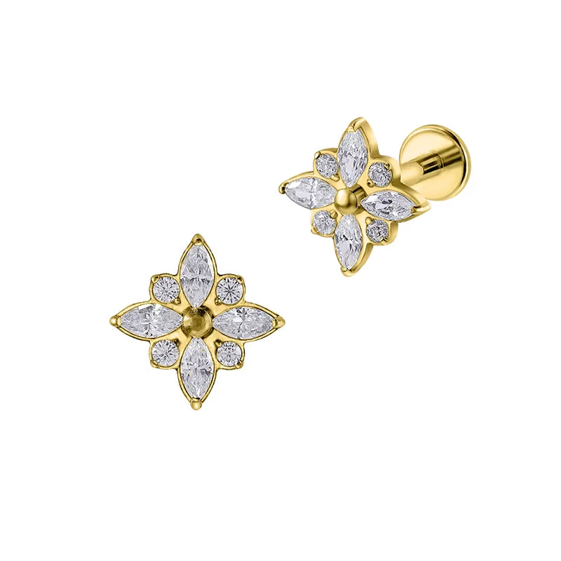 Titanium 16G (1.2MM) Internally Threaded Diamond Flower Piercing Stud