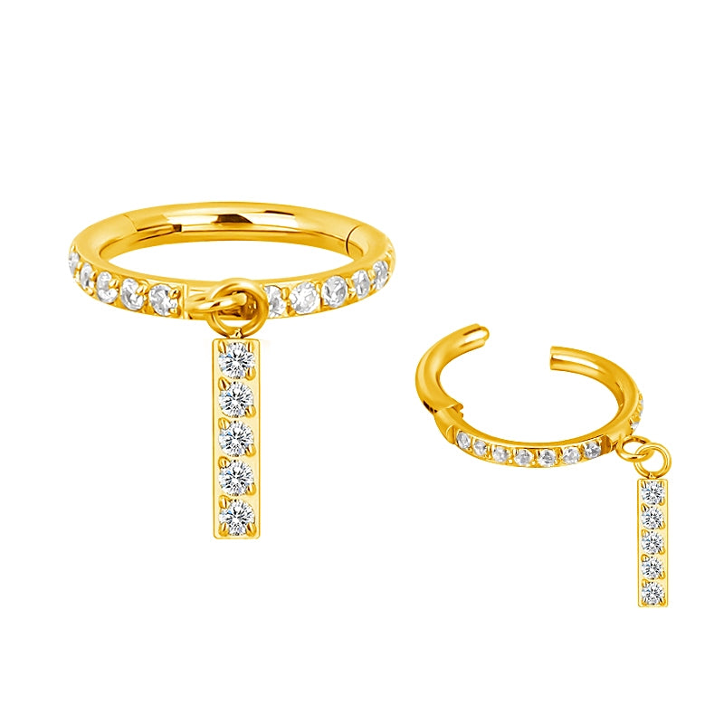 Bar CZ Dangle Hinged Hoop – Sleek Sparkle in Titanium