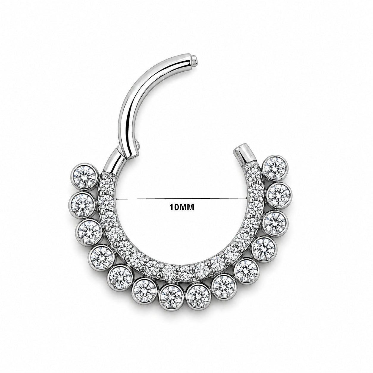 Titanium CZ Hinged Daith / Septum Ring – 10mm (16G)
