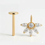 18K Yellow Gold Lab Diamond Vertical Helix (Bugadi) Stud – Internally Threaded (Sold Per Piece)