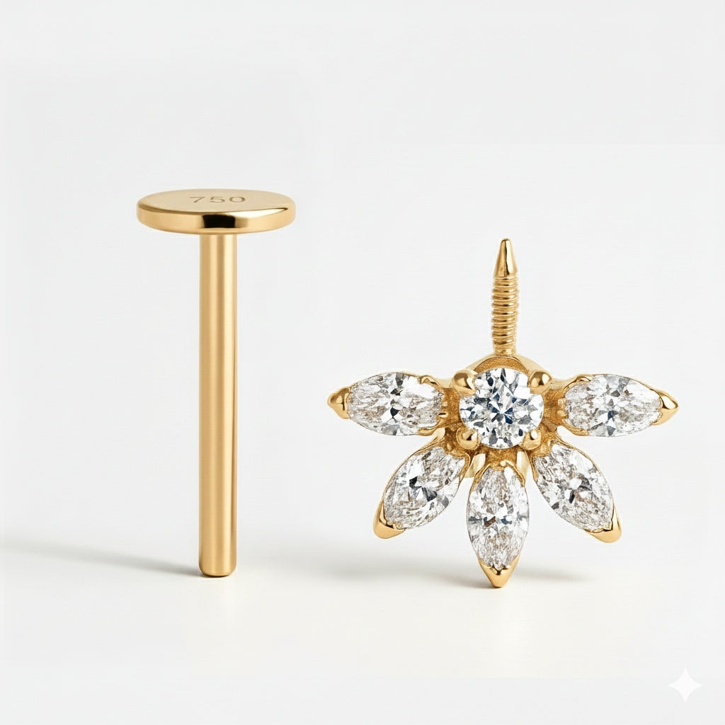 18K Yellow Gold Lab Diamond Vertical Helix (Bugadi) Stud – Internally Threaded (Sold Per Piece)