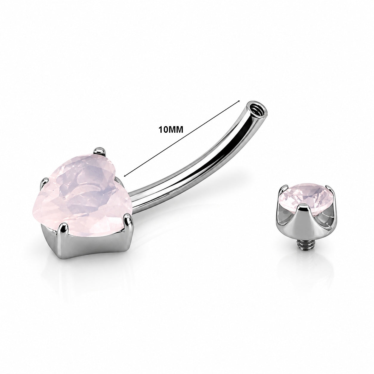 Titanium Heart Belly Piercing – Light Pink Stone