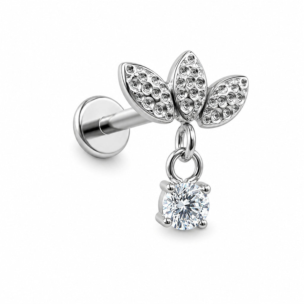 Titanium Lotus Crystal Dangle Stud