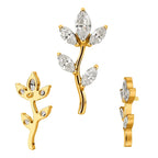 ASTM F136 Titanium 16G (1.2MM) Internally Threaded 5CZ Leaf Piercing Stud