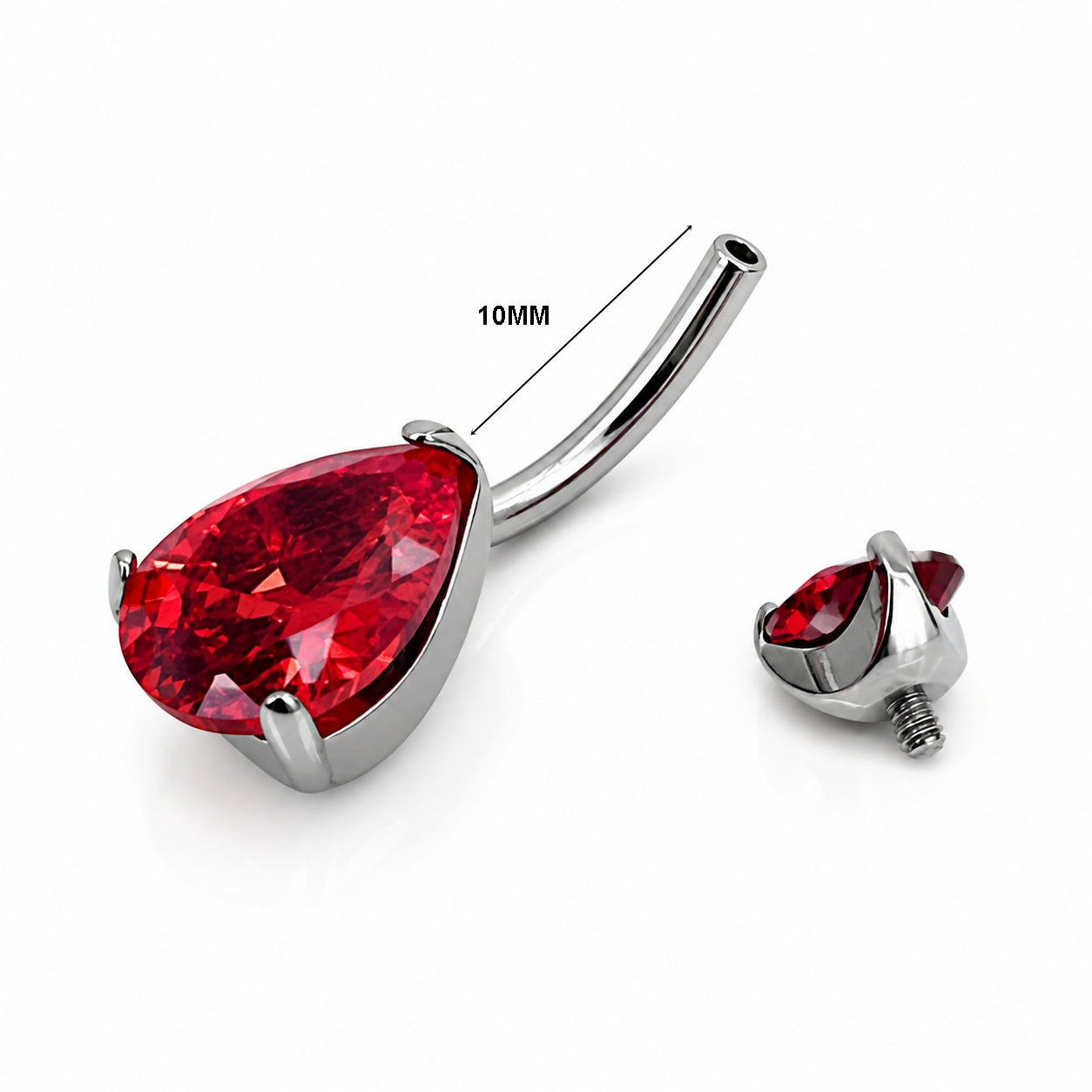 Titanium Belly Piercing – Ruby Red Teardrop CZ