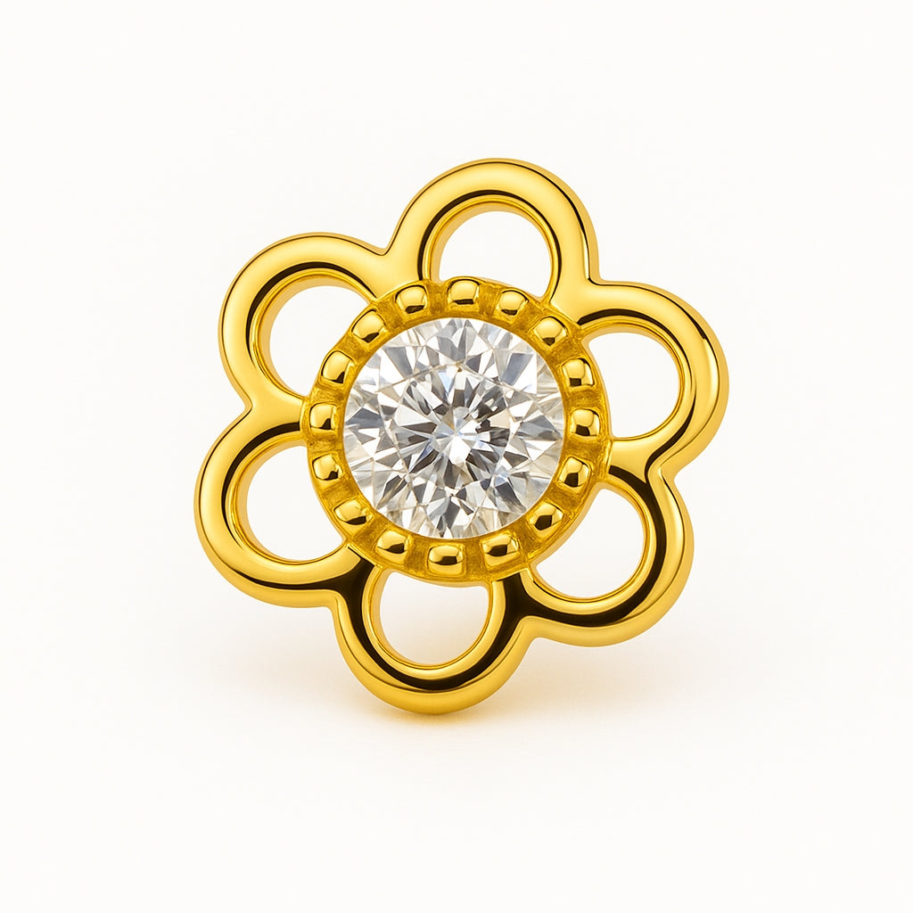 18K Gold Floral Moissanite Stud