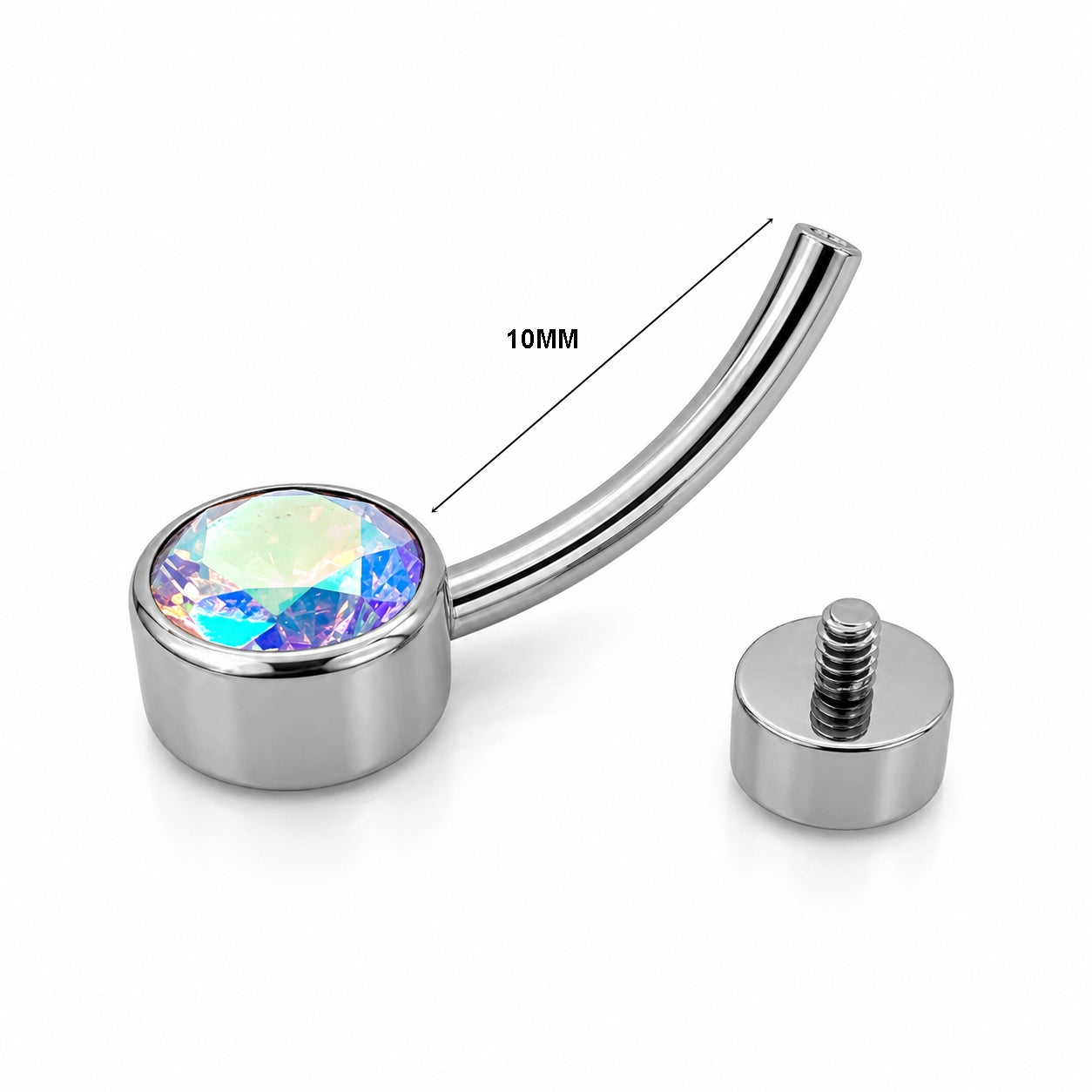 Titanium Belly Piercing with Aurora CZ