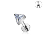 Titanium Internally Threaded Crystal Triangle Labret Stud