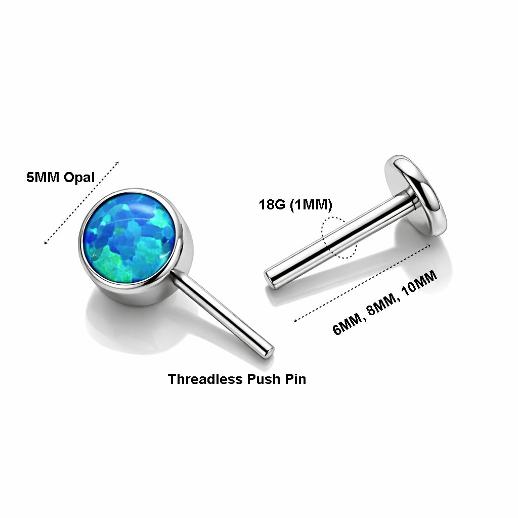Titanium Opal Flat Back Labret – Vertical Helix Piercing