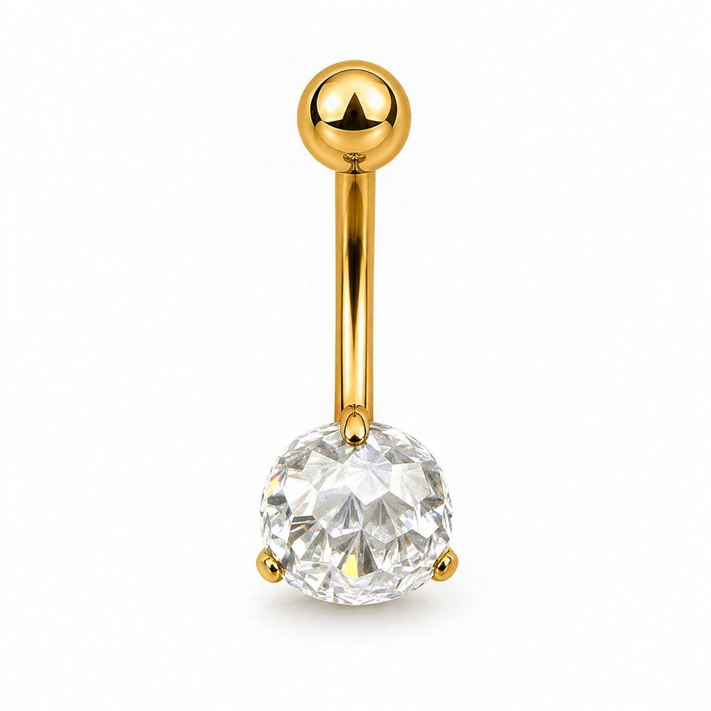 Implant Grade Titanium Belly Piercing with Solitaire CZ