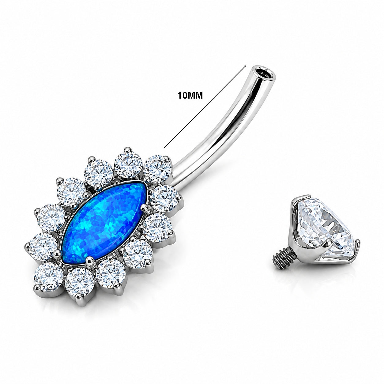 Titanium Halo Belly Piercing – Blue Opal Marquise