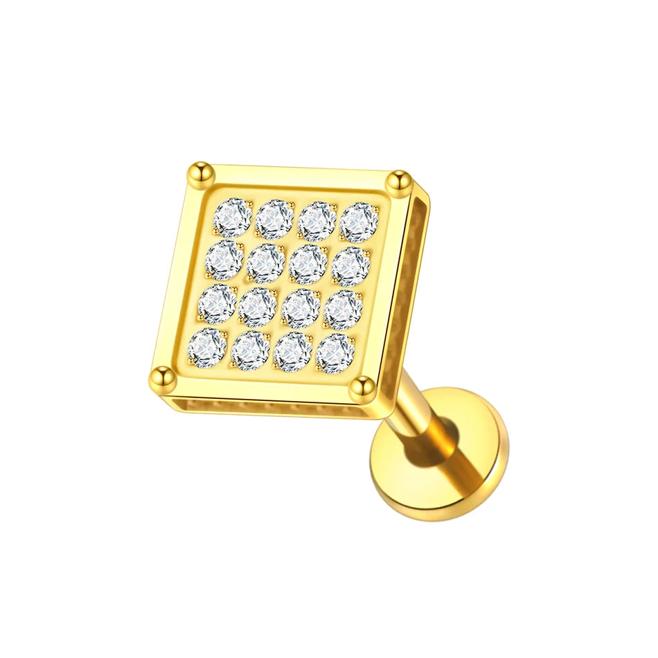 ASTM F136 Titanium 16G (1.2MM) Internally Threaded Square Piercing Stud