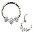 Natural Titanium 3 Round Crystal Daith &amp; Septum Piercing Hoop 16G 8MM