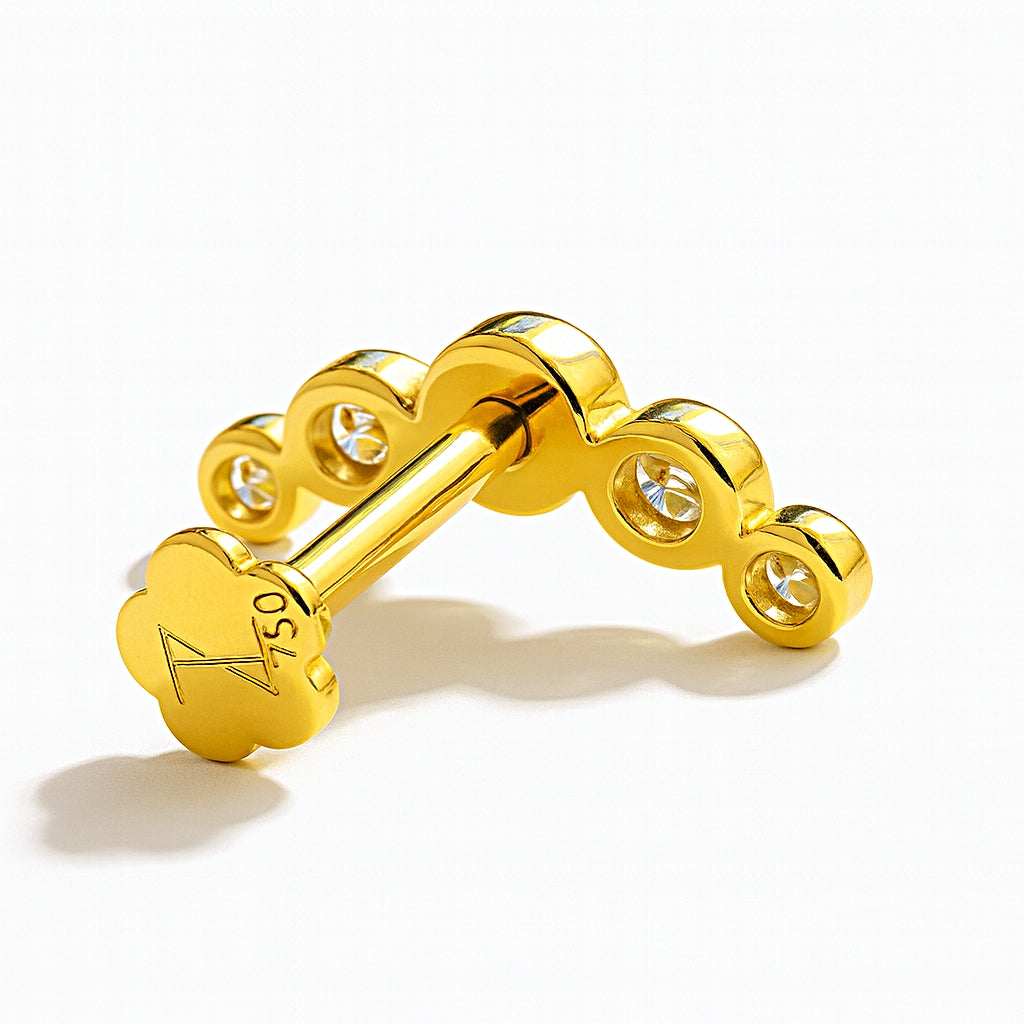 18K Yellow Gold Bezel-Set Moissanite Cascade Stud – Internally Threaded (Sold Per Piece)