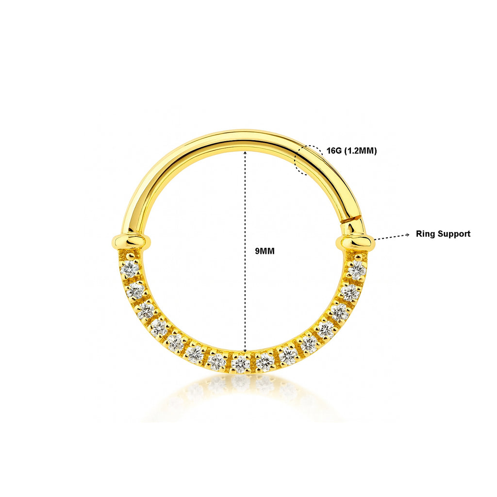 18K Yellow Gold Diamond Hinged Clicker – For Daith &amp; Septum Piercings