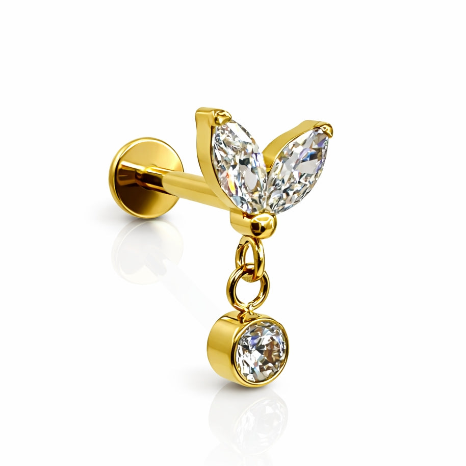 Marquise CZ Drop Titanium Flat Back Stud