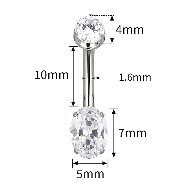ASTM F136 Titanium 14G (1.6MM) Internally Threaded Oval Belly Button Piercing 10MM