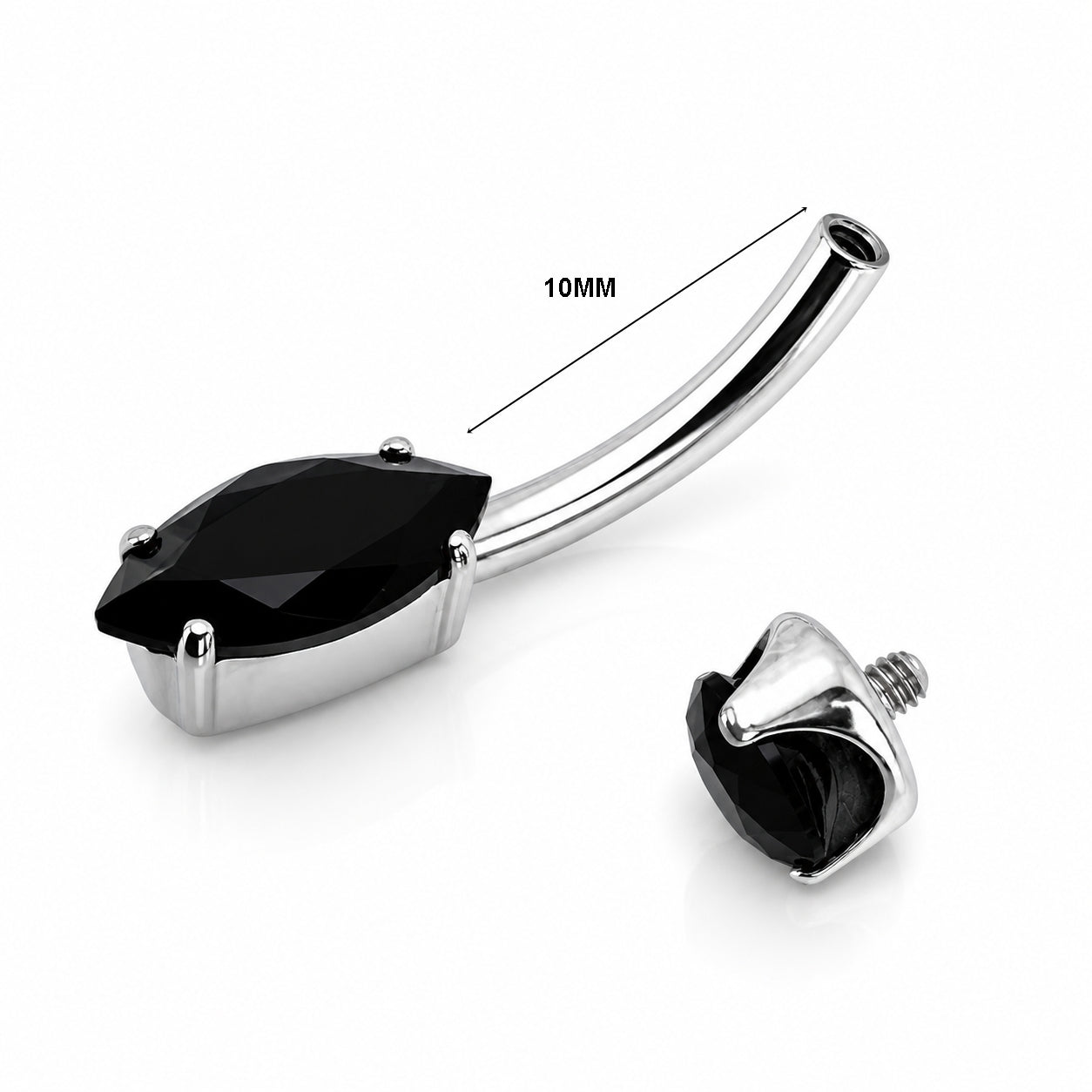Titanium Belly Piercing – Black Marquise Stone