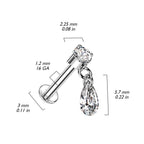 Titanium 16G (1.2mm) Internally Threaded Pear Drop Dangling Piercing Stud