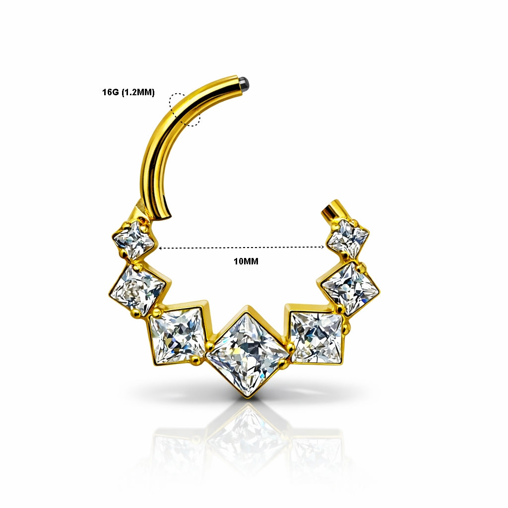 Titanium Hinged Hoop Square CZ – 16G | 10mm
