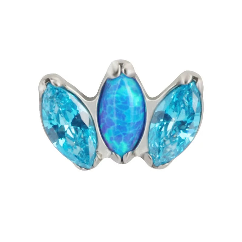 Natural Titanium 3CZ Opal Curved 16G (1.2MM) Internally Threaded Labret Stud