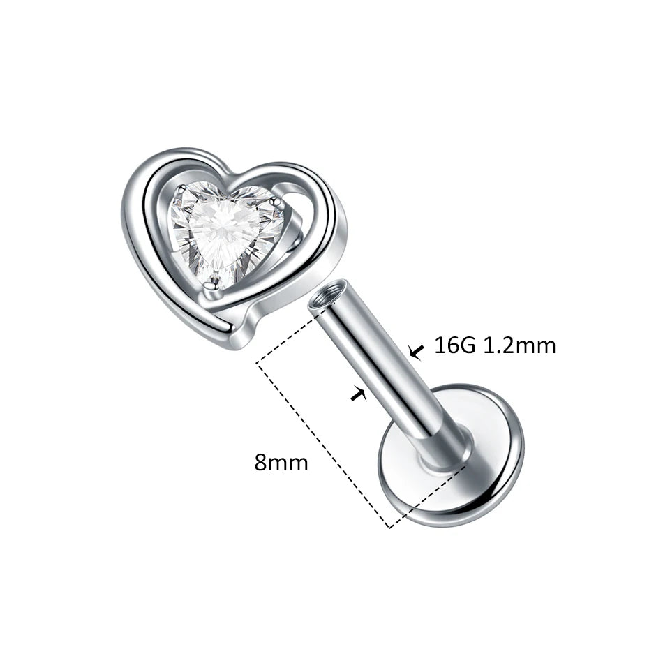 ASTM F136 Titanium 16G (1.2MM) Internally Threaded Small Heart Piercing Stud