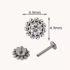 Natural Titanium 16G (1.2MM) Internally Threaded Round Dotted Crystal Piercing Stud