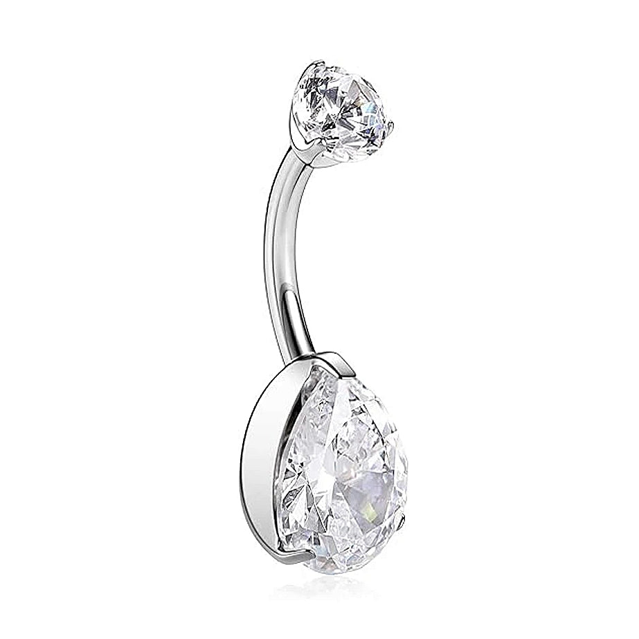 ASTM F136 Titanium 14G (1.6MM) Internally Threaded White Water Drop Belly Button Piercing 10MM