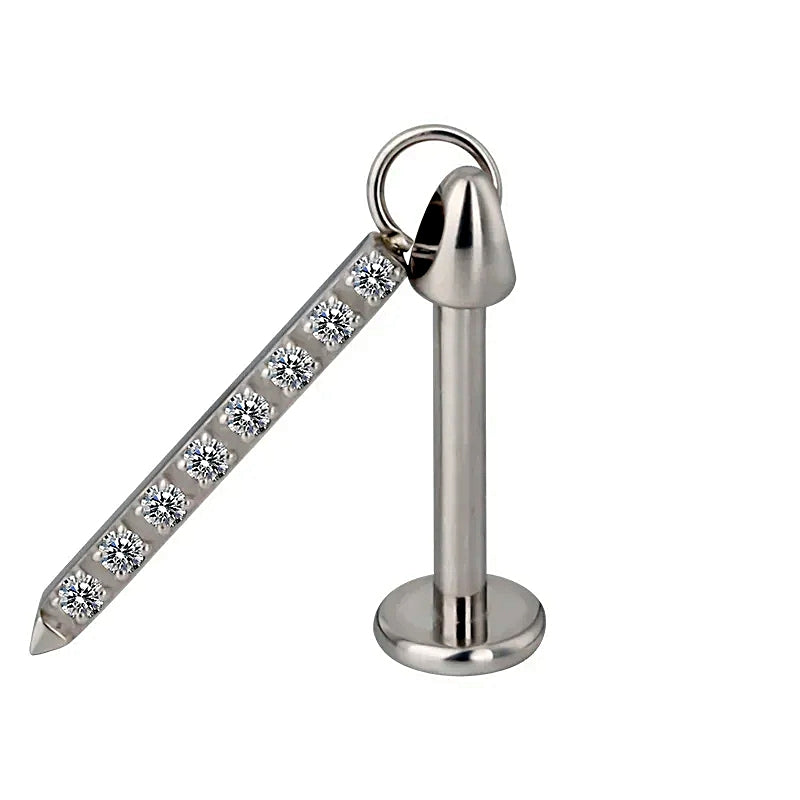 Lab_Dangling_08 ASTM F136 Titanium 16G (1.2mm) Internally Threaded Dangling Rod Stone Studded Piercing Jewelry