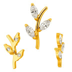 ASTM F136 Titanium 16G (1.2MM) Internally Threaded 3CZ Leaf Piercing Stud