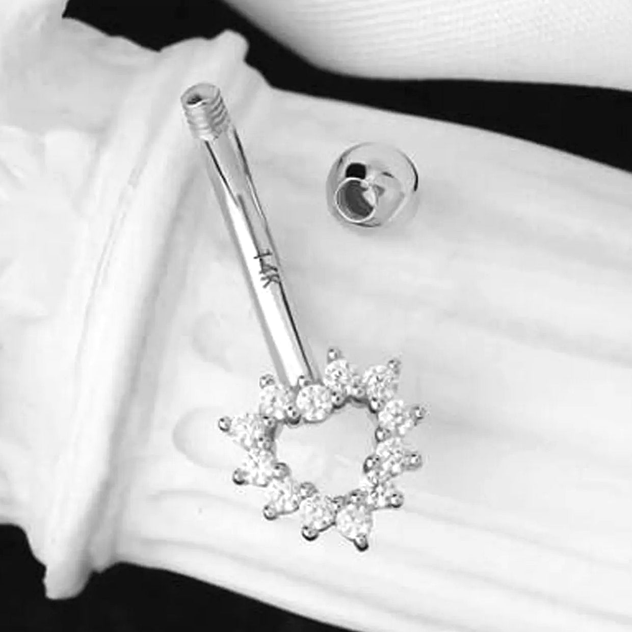 14K Solid White Gold Heart Belly Button Ring