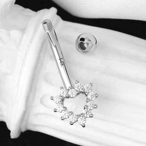 14K Solid White Gold Heart Belly Button Ring