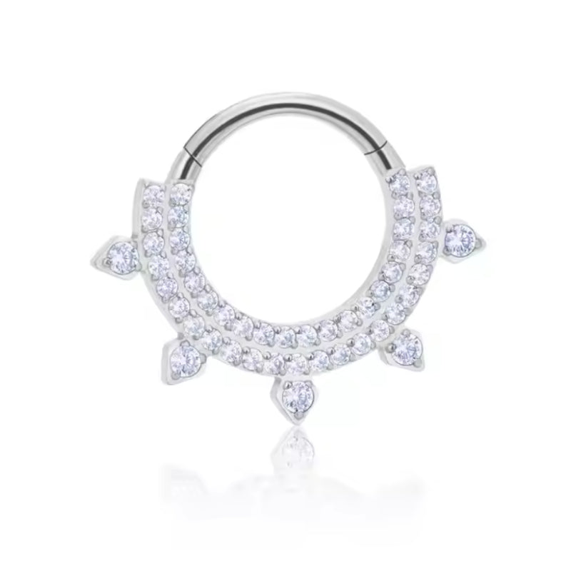 Natural Titanium Multi Crystal Daith &amp; Septum Piercing Hoop 16G 8MM