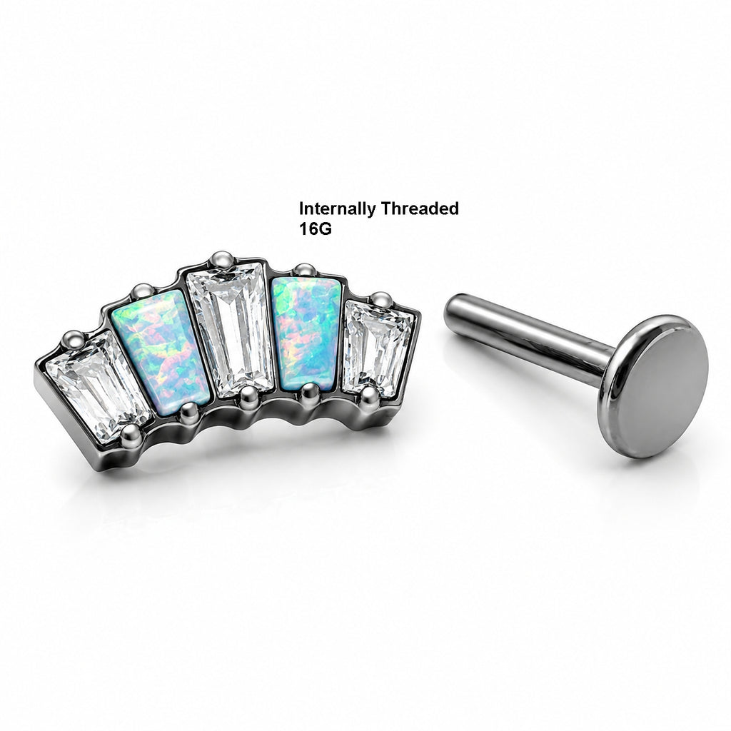 Titanium Opal & Emerald-Cut Crystal Fan Stud