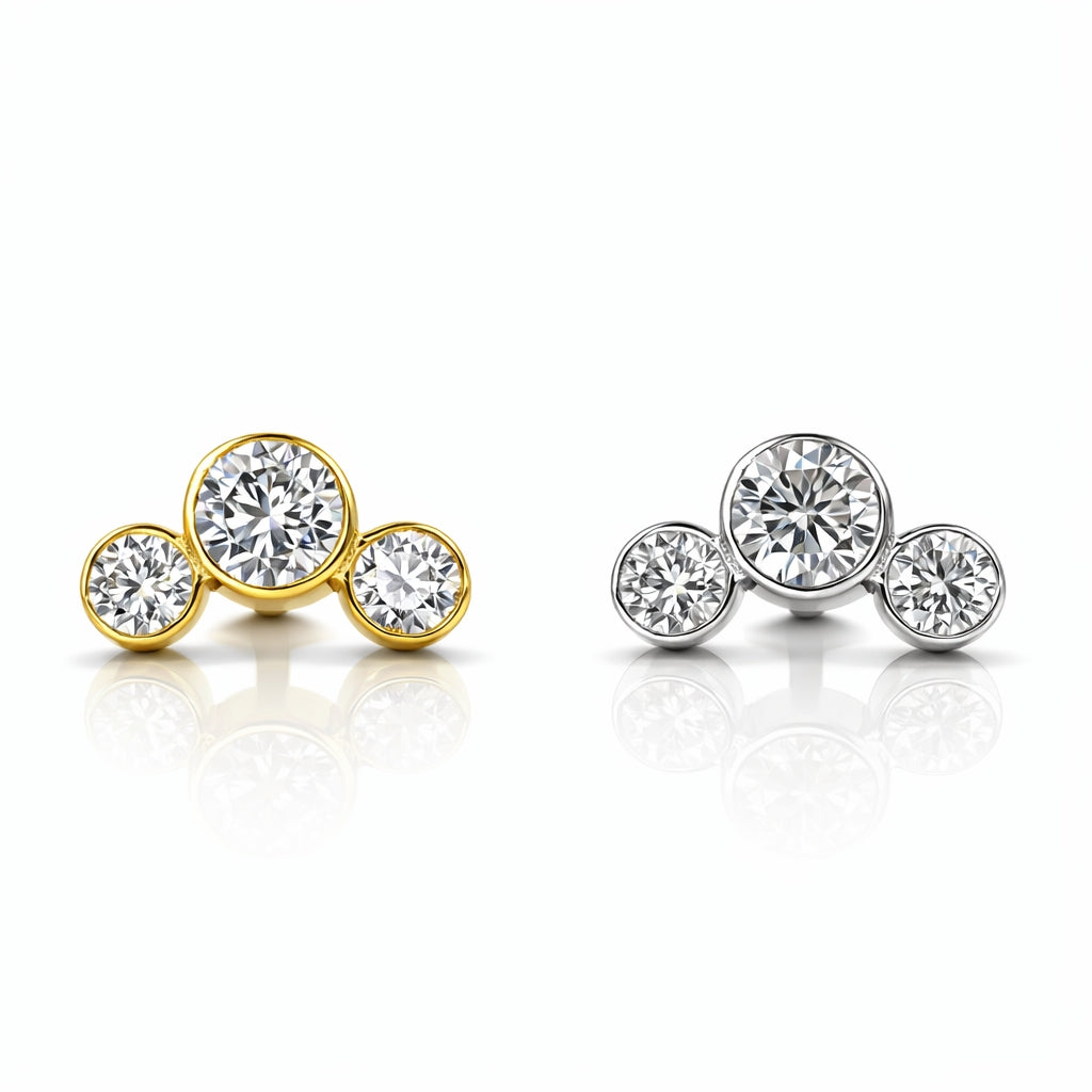 18K Gold Three Moissanite Flat Back Stud