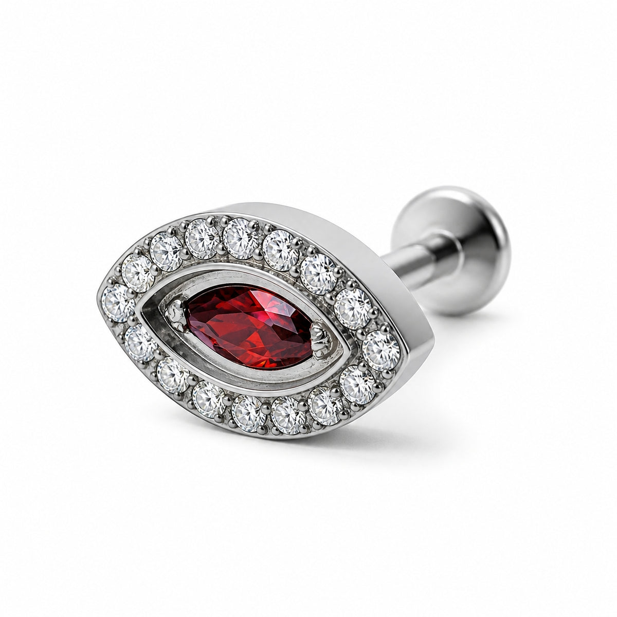 Ruby Red Evil Eye Titanium Flat Back Stud