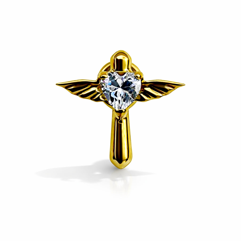 Titanium Angel Wing CZ Stud – Internally Threaded (16G)
