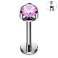 Natural Titanium 16G (1.2MM) Internally Threaded Crystal Labret Stud
