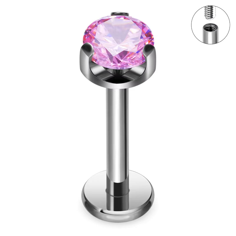 Natural Titanium 16G (1.2MM) Internally Threaded Crystal Labret Stud