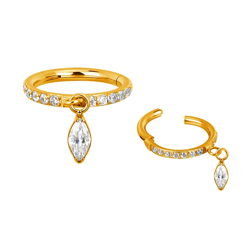 Marquise CZ Hinged Hoop – Titanium Elegance