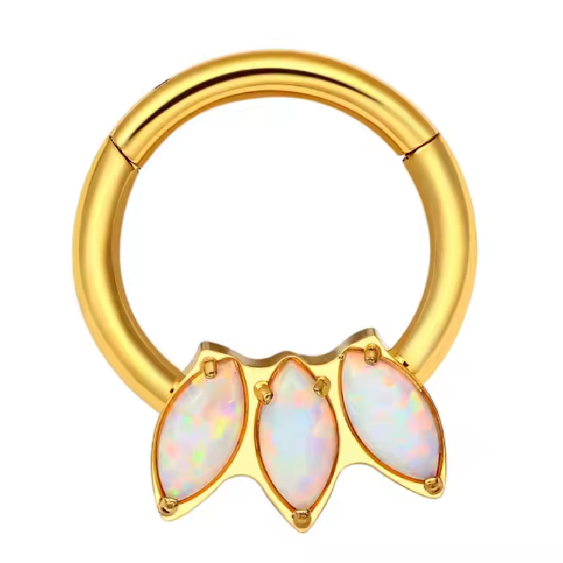 Titanium 3 Opal Stone Daith &amp; Septum Piercing Hoop 16G 8MM