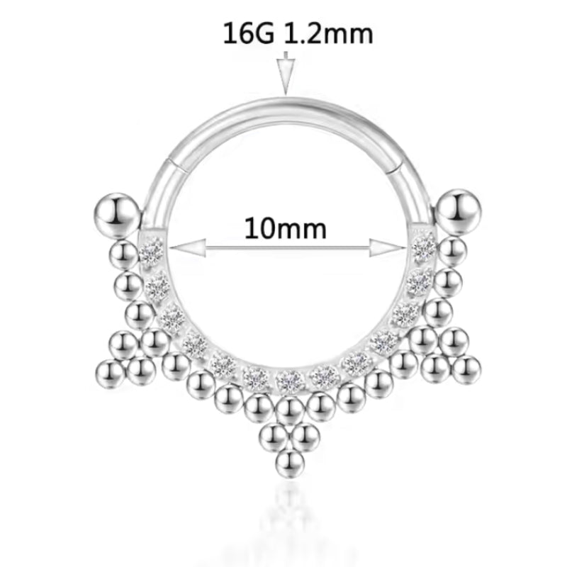 Natural Titanium King Crown Daith &amp; Septum Piercing Hoop 16G 10MM