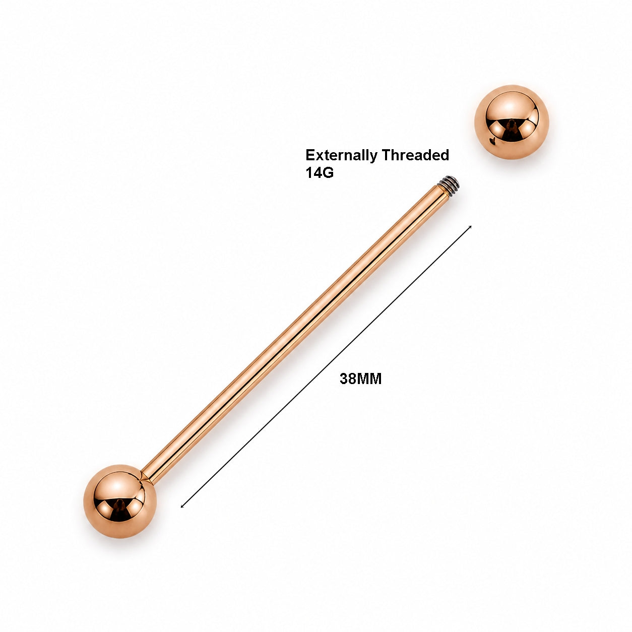 Implant-Grade Titanium Industrial Barbell Rose Gold Color
